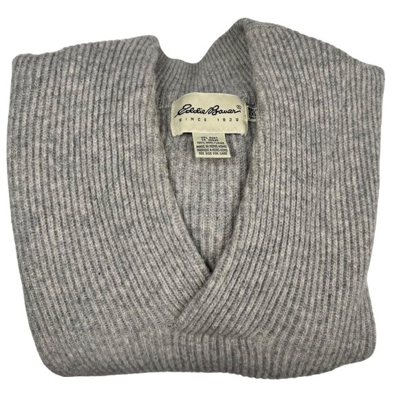 Eddie Bauer XXL Mens Gray Wool Sweater Ribbed V-Neck Hong Kong Winter Vintage - Picture 12 of 16